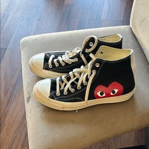 Kids Black High-Top Sneakers with Red Heart Detail